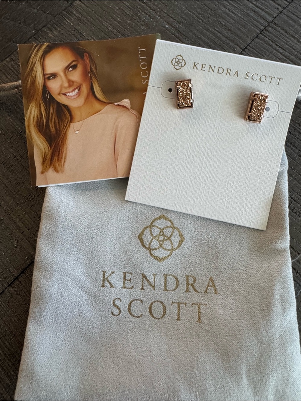 Kendra Scott Rose Gold Rectangular Druzy Stud Earrings